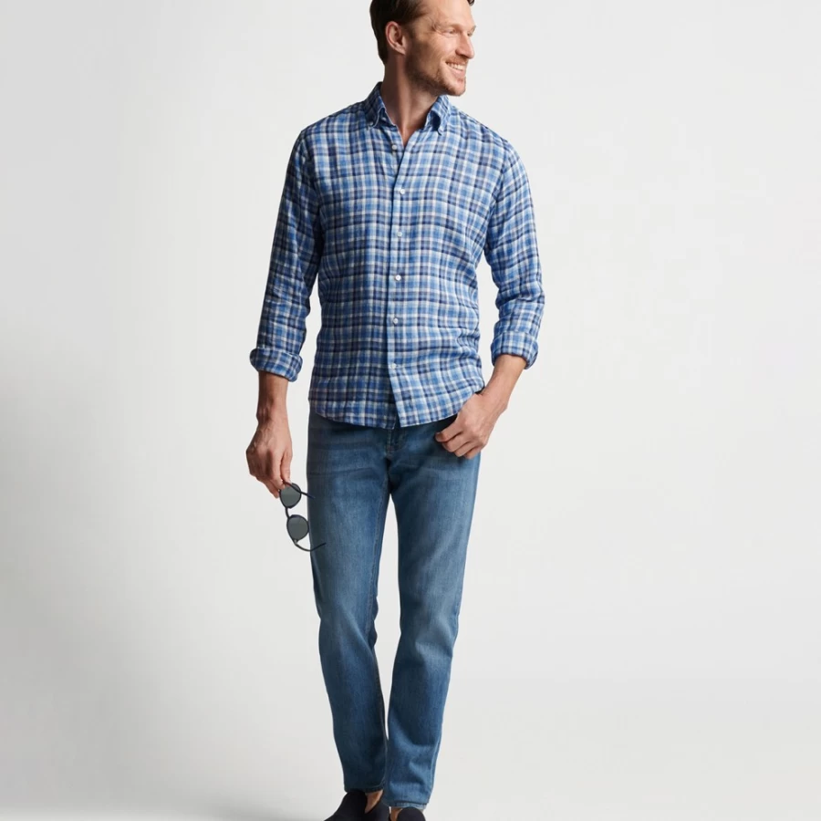 Peter Millar Men's Bella Vue Linen Sport Shirt – Lightweight Breathable Casual Shirt