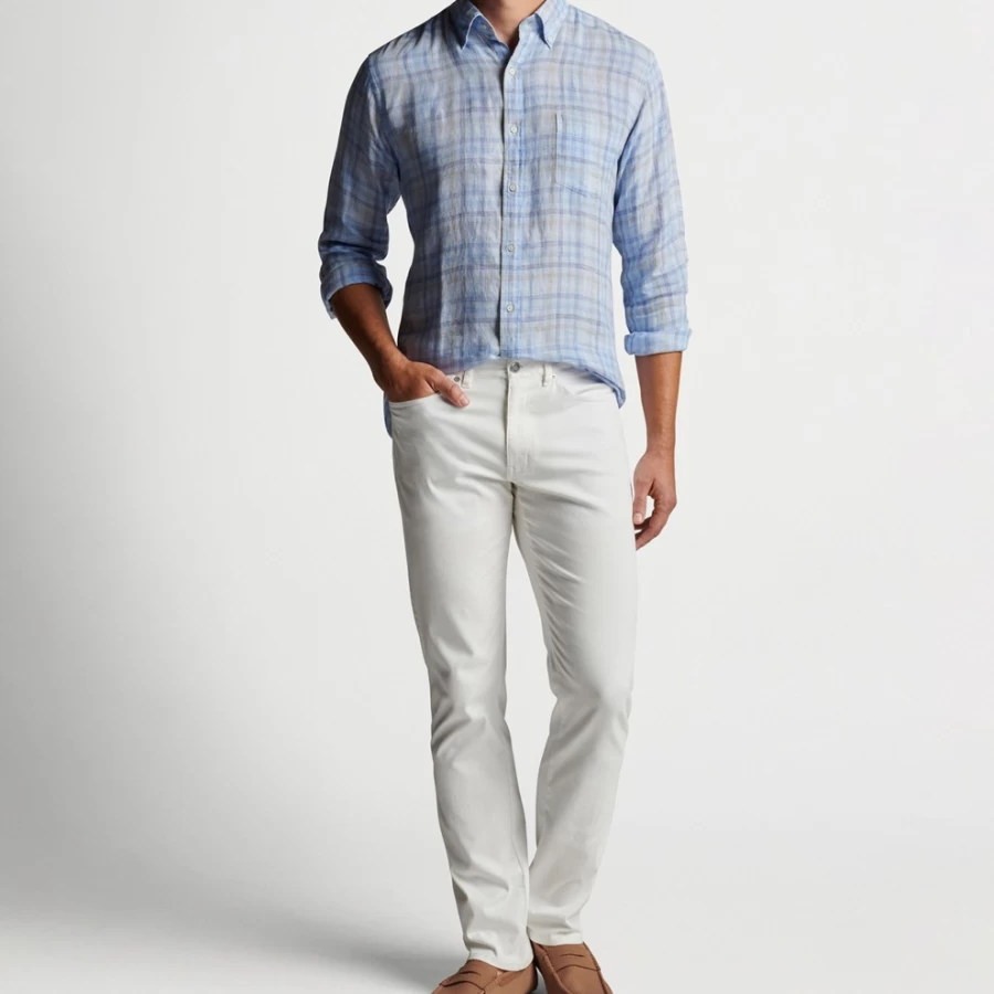 Peter Millar Men's Beachwood Linen Sport Shirt – Lightweight Summer Casual Button-Down